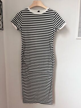 SHEIN Black and White Striped Short Sleeve Midi Dress